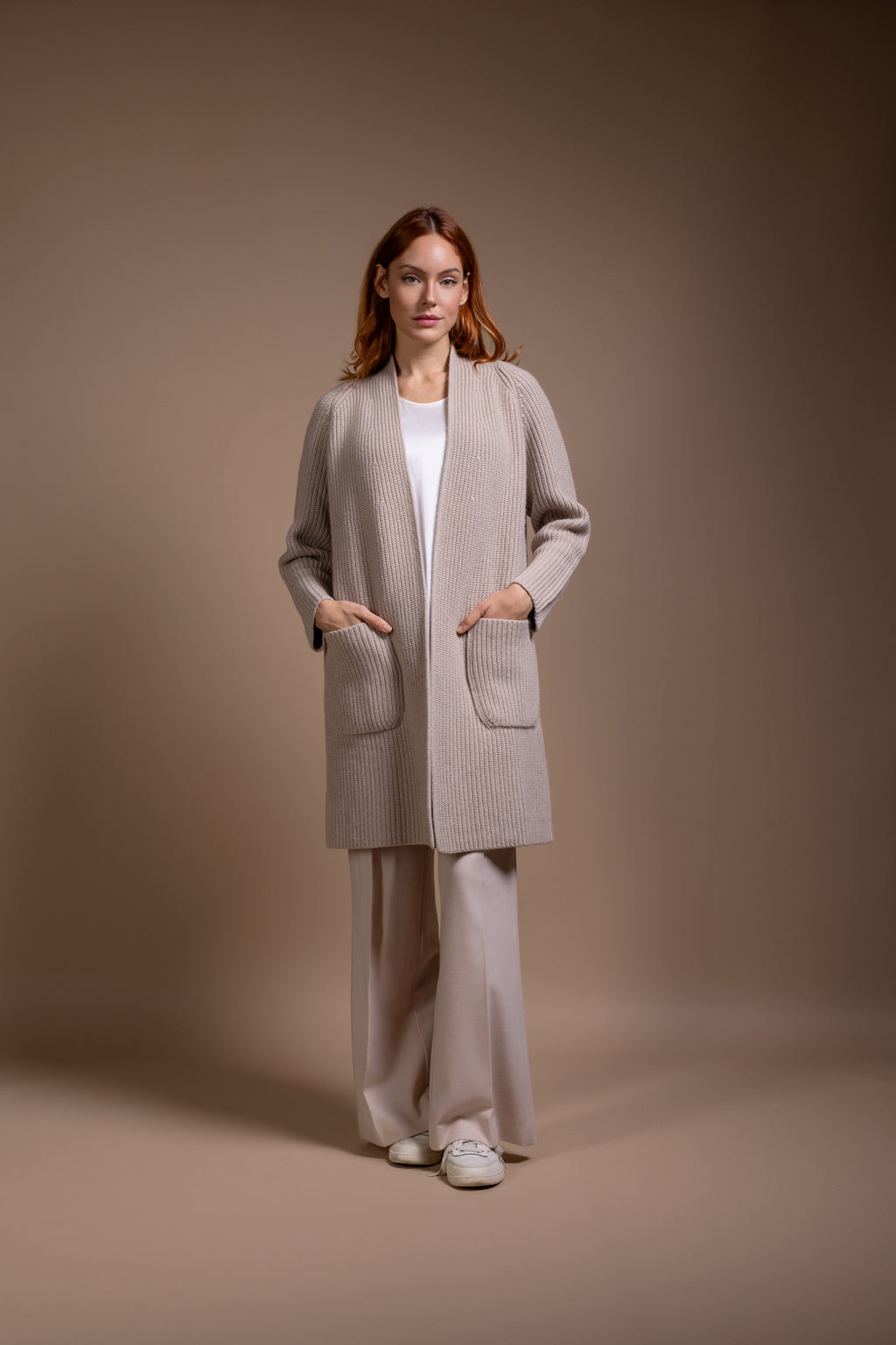 "Milano" long cardigan with scarf collar