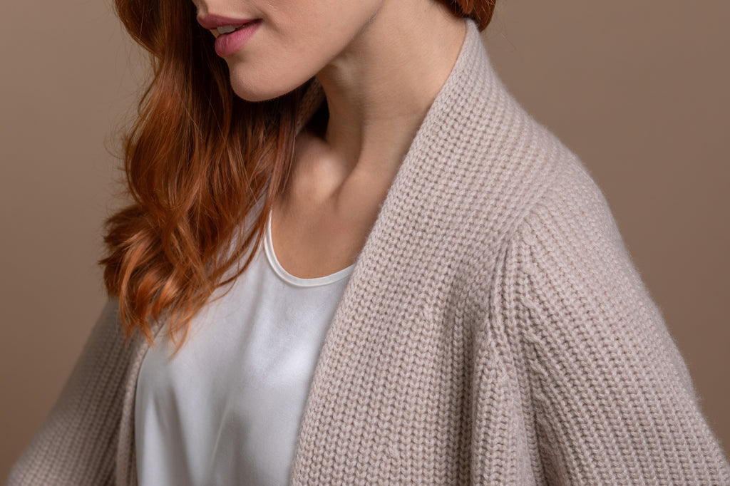 "Milano" long cardigan with scarf collar