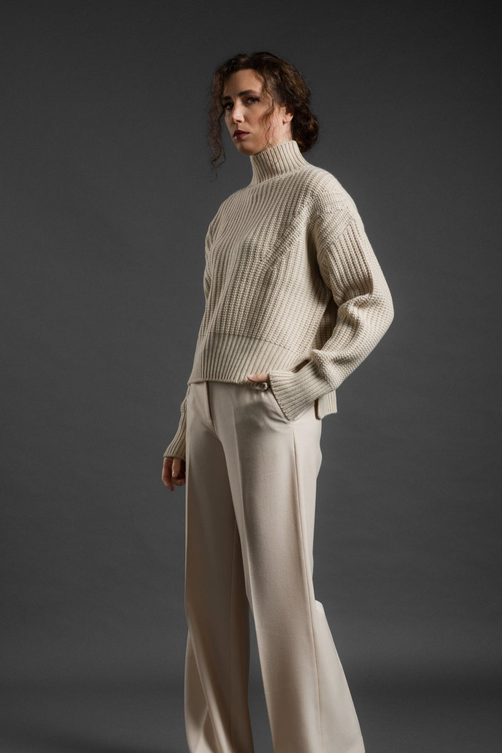 "Cortina" turtle neck short style with side slits