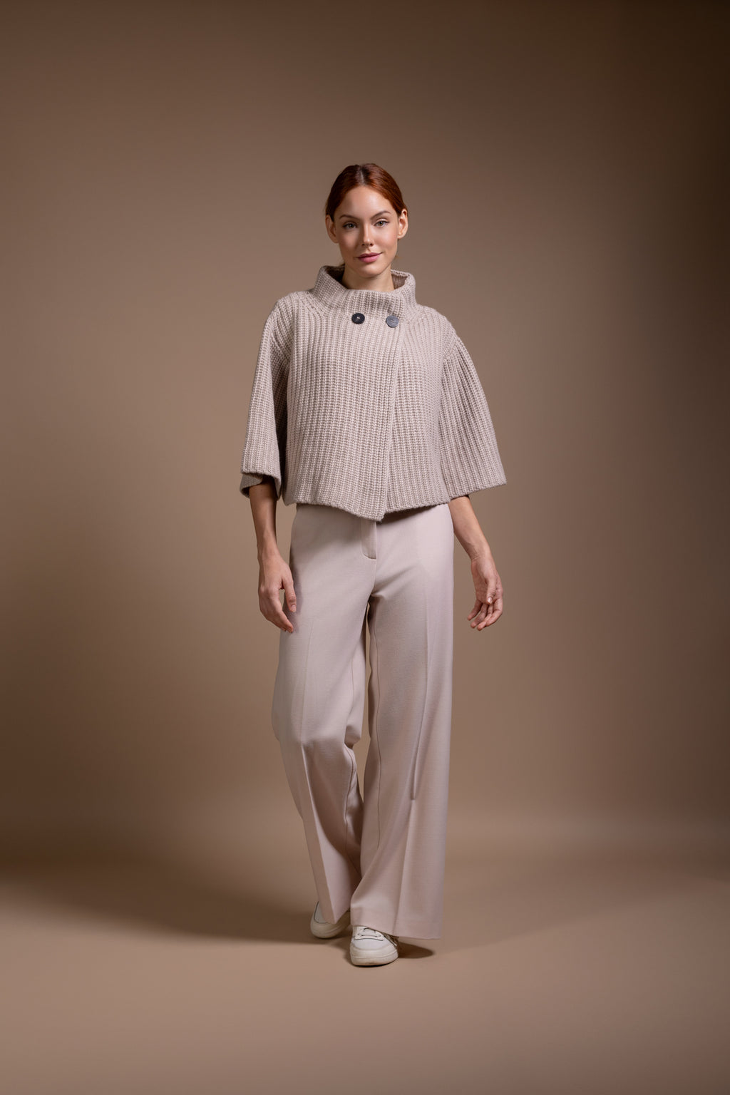 "Firenze" short jacket in full cardigan stich, 3/4 sleeve