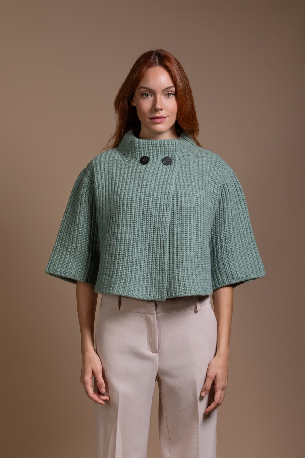 "Firenze" short jacket in full cardigan stich, 3/4 sleeve