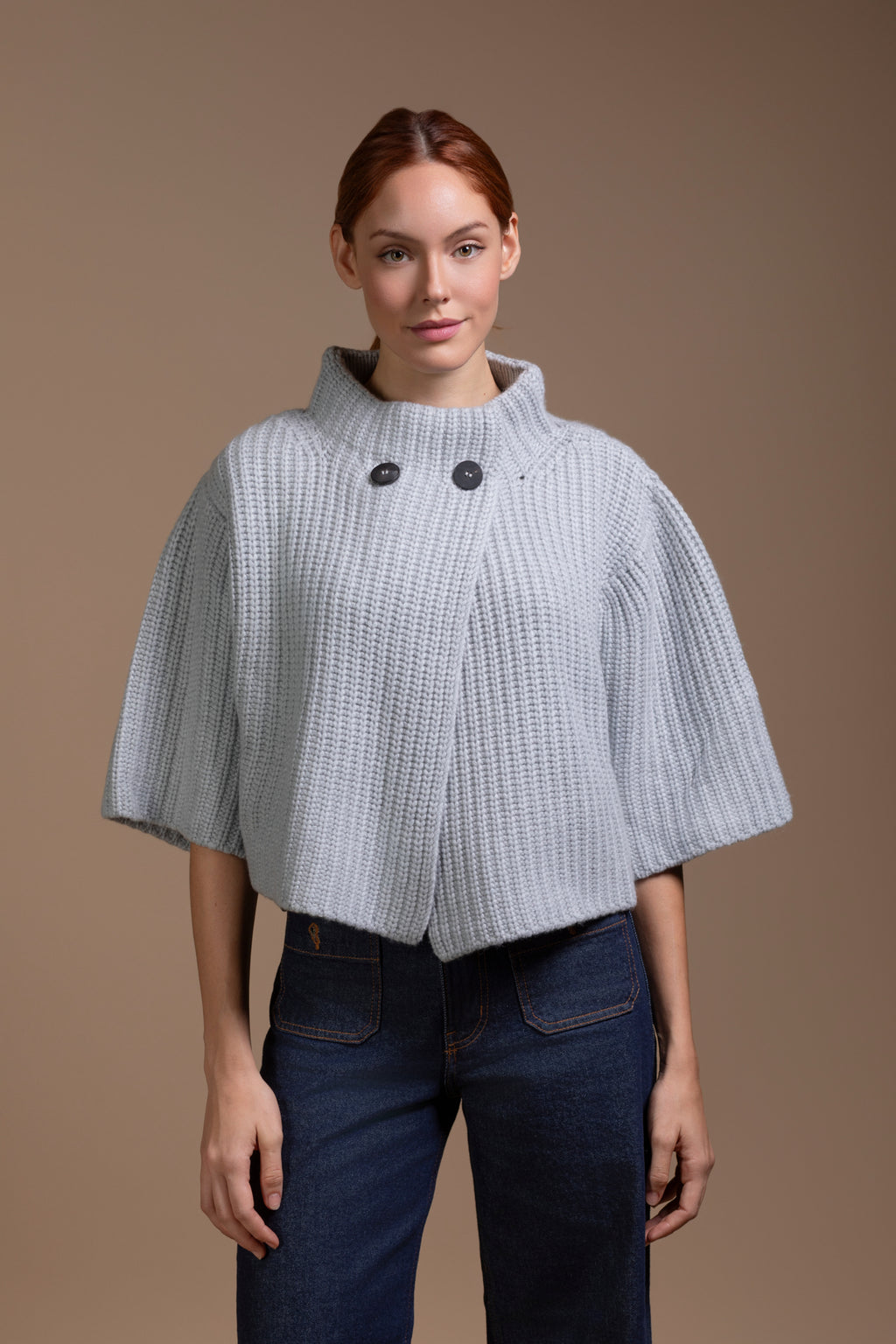 "Firenze" short jacket in full cardigan stich, 3/4 sleeve