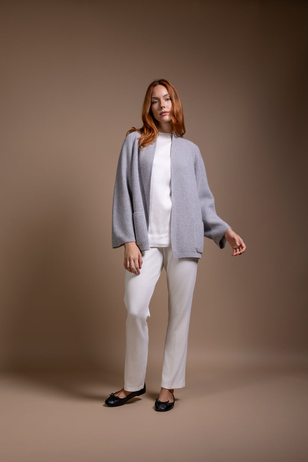 "Palermo" open boxy cardigan with scarfcollar