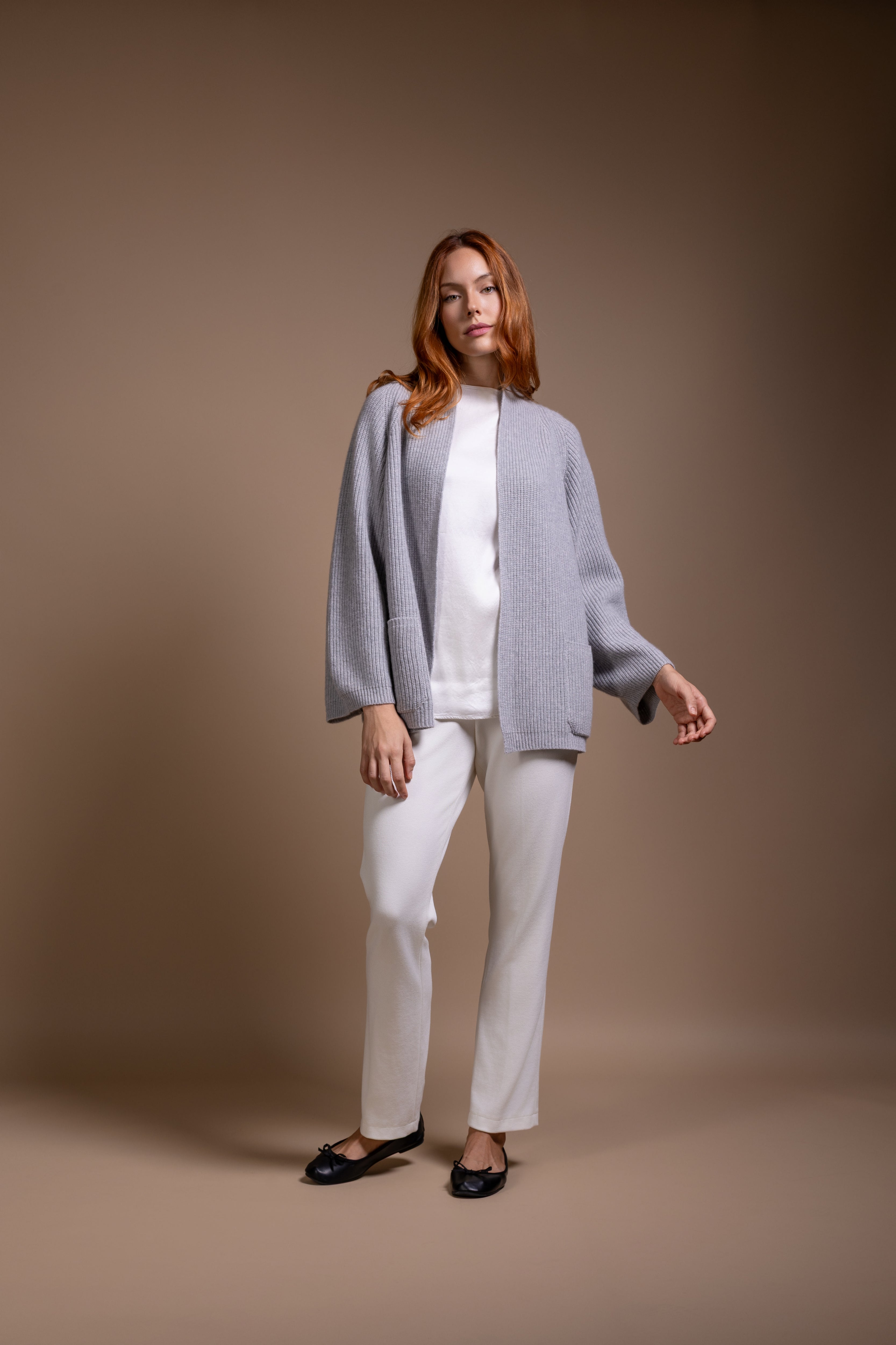 "Palermo" open boxy cardigan with scarfcollar