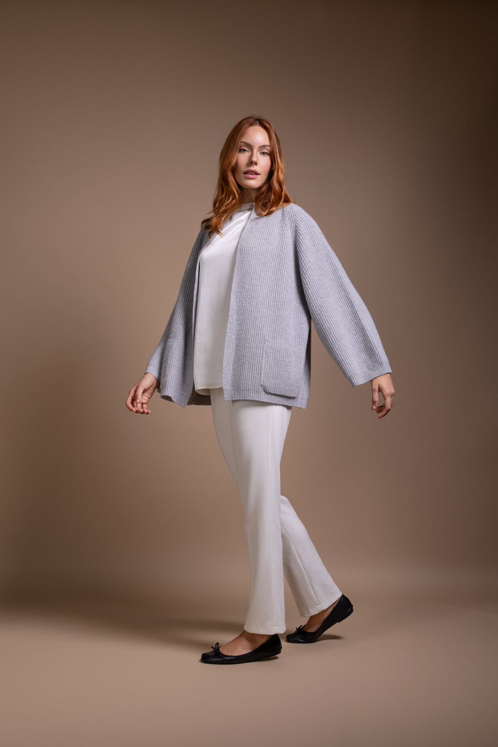 "Palermo" open boxy cardigan with scarfcollar