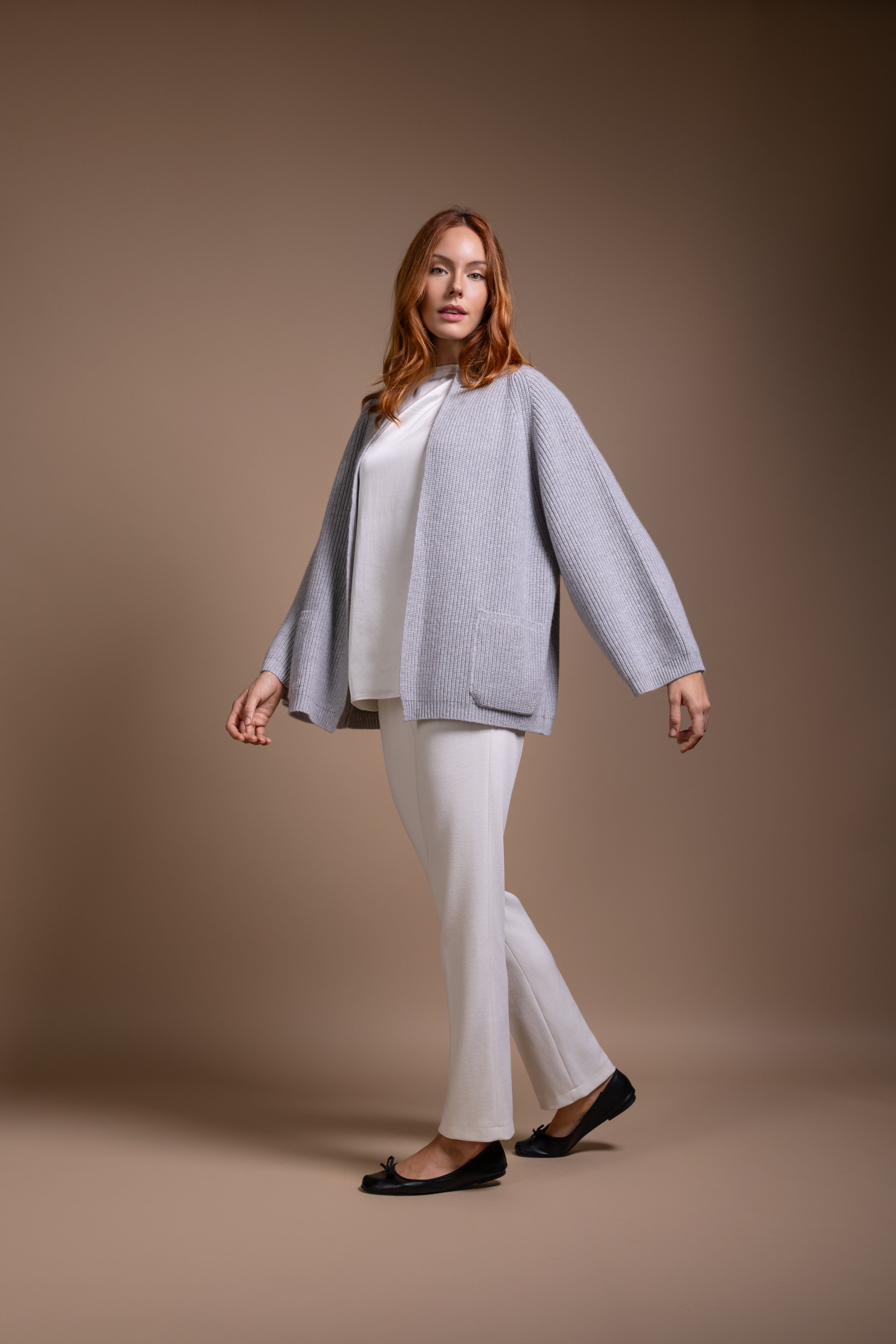 "Palermo" open boxy cardigan with scarfcollar