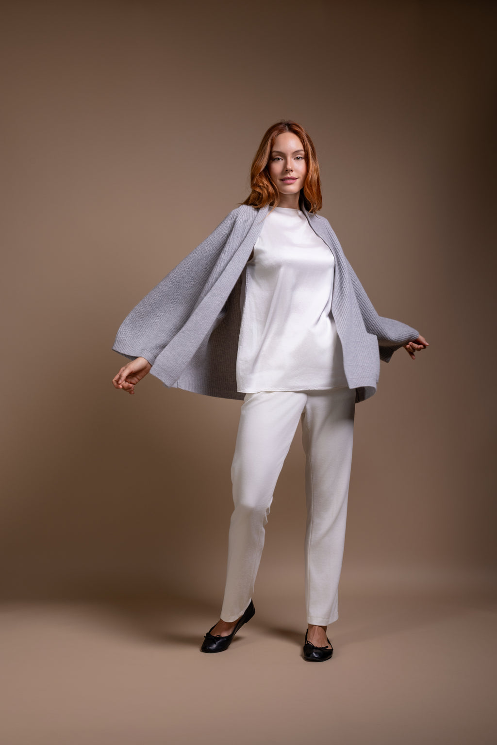 "Palermo" open boxy cardigan with scarfcollar