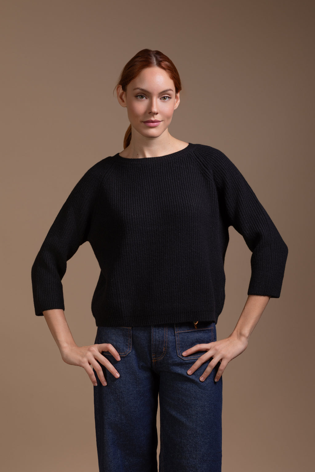 "Capri"crew neck with 3/4 sleeve, boxy style
