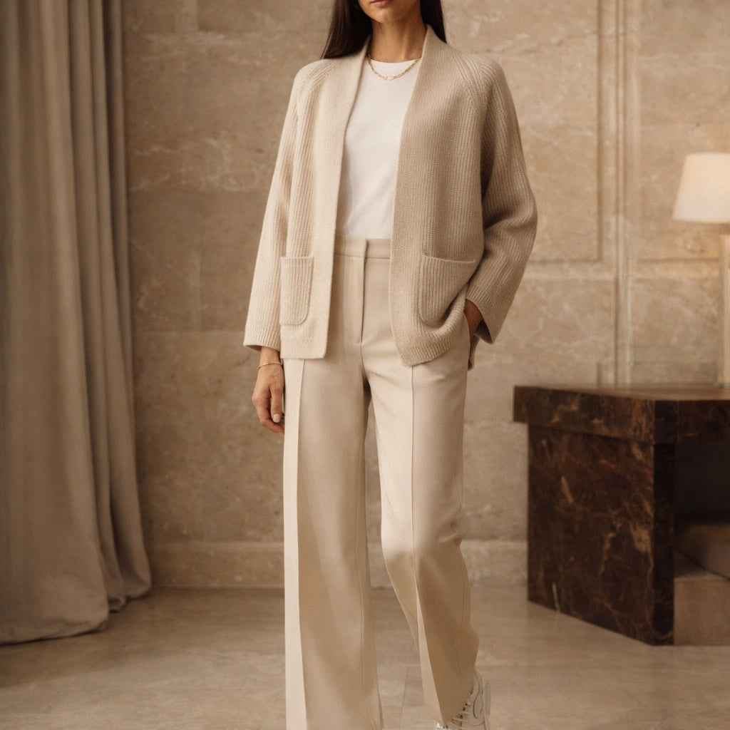 "Palermo" open boxy cardigan with scarfcollar