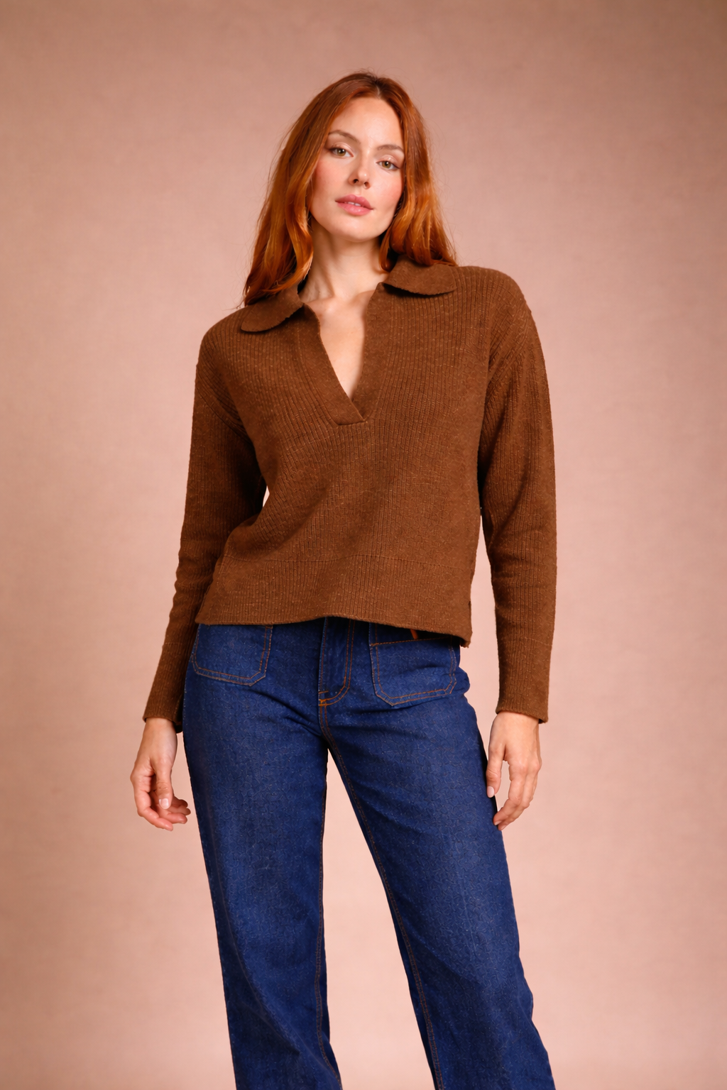 "Udine" Polo sweater in cashmere with slits at sleeve and hem