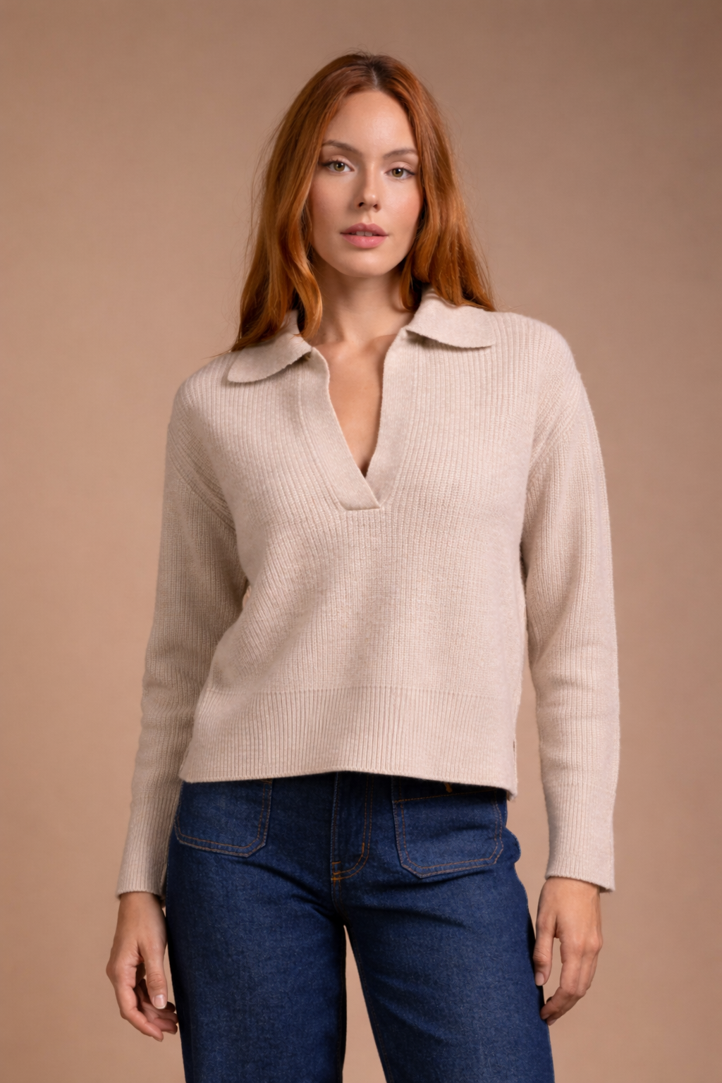 "Udine" Polo sweater in cashmere with slits at sleeve and hem