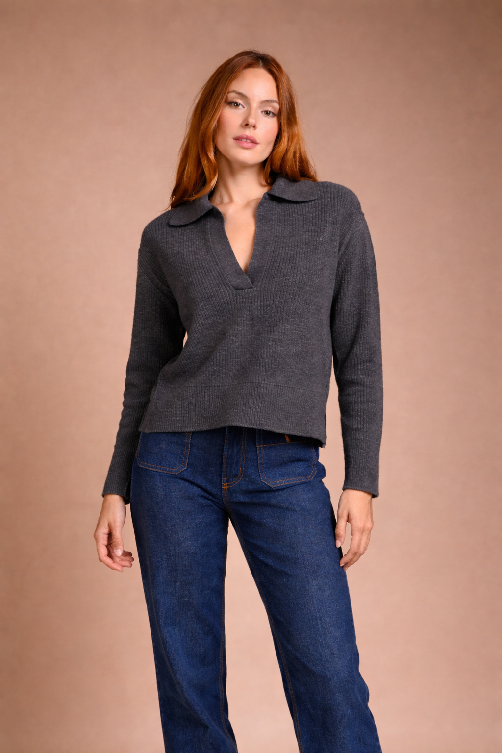"Udine" Polo sweater in cashmere with slits at sleeve and hem