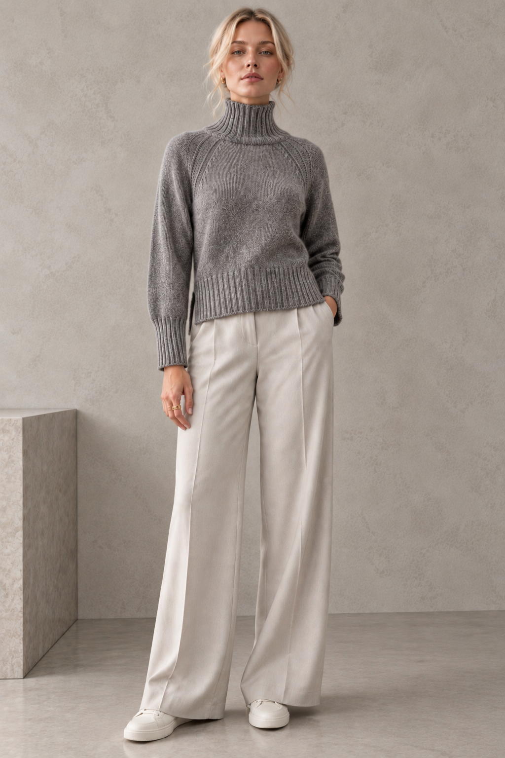"Siena" rollneck with slits at hem and sleeves