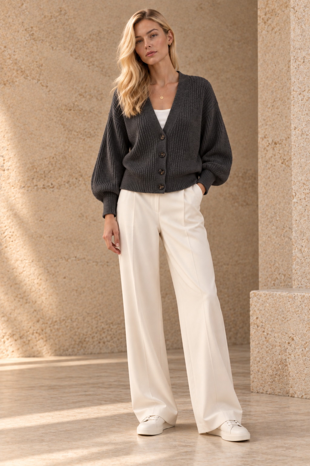 "Trento" short boxy cardigan with ballon sleeves
