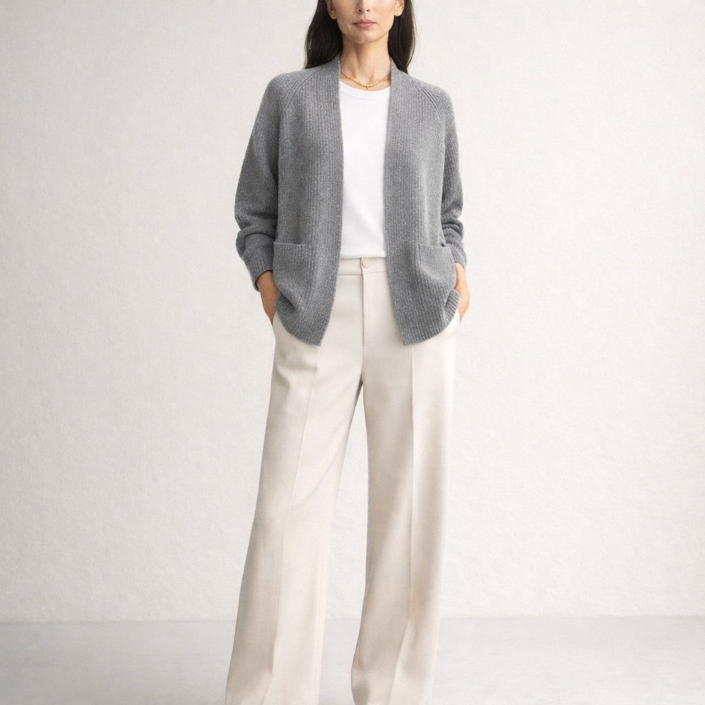 "Palermo" open boxy cardigan with scarfcollar