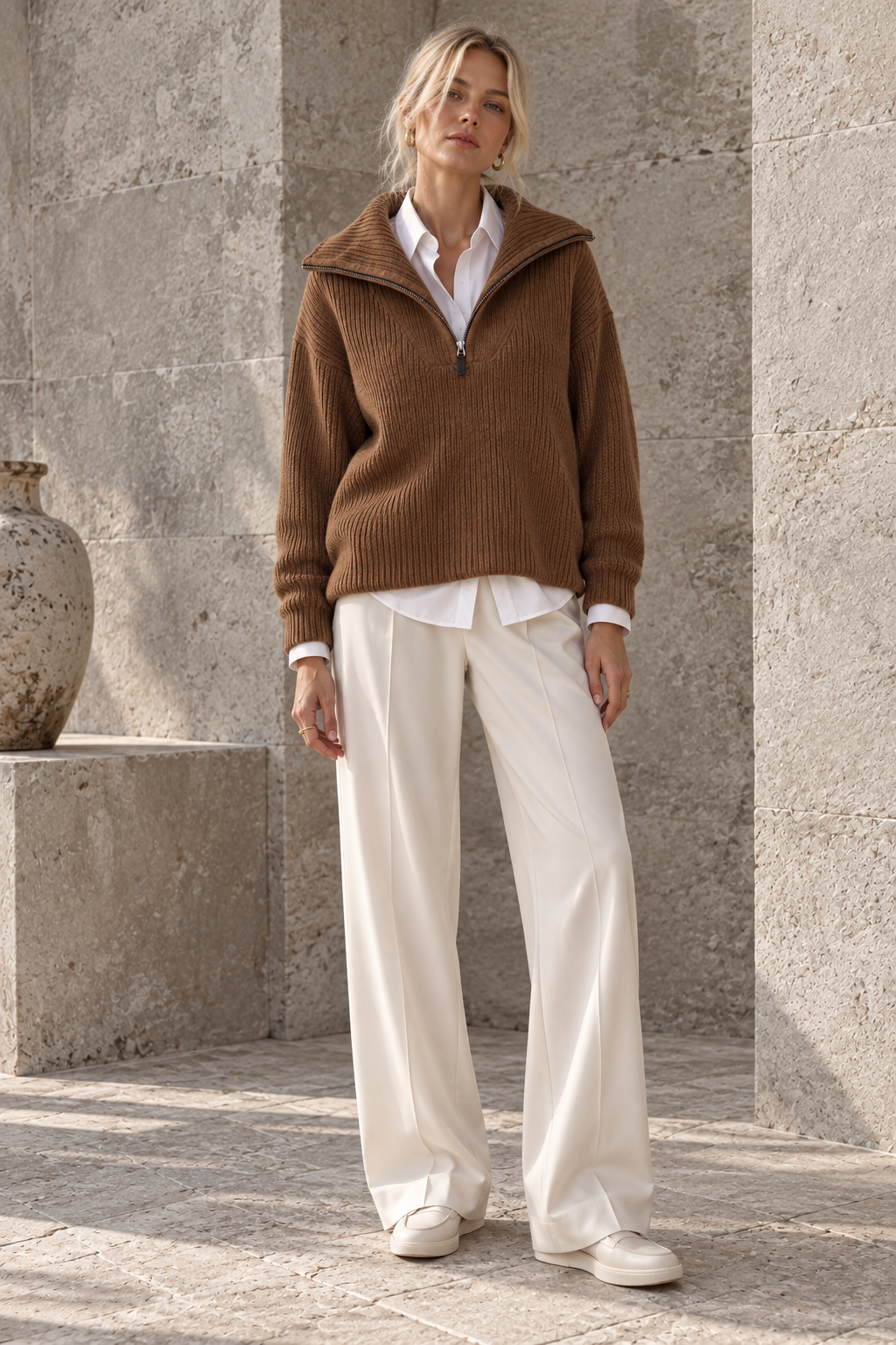 " Cervinia" luxuriöser Fisherman Pullover mit grossem Kragen und Zip