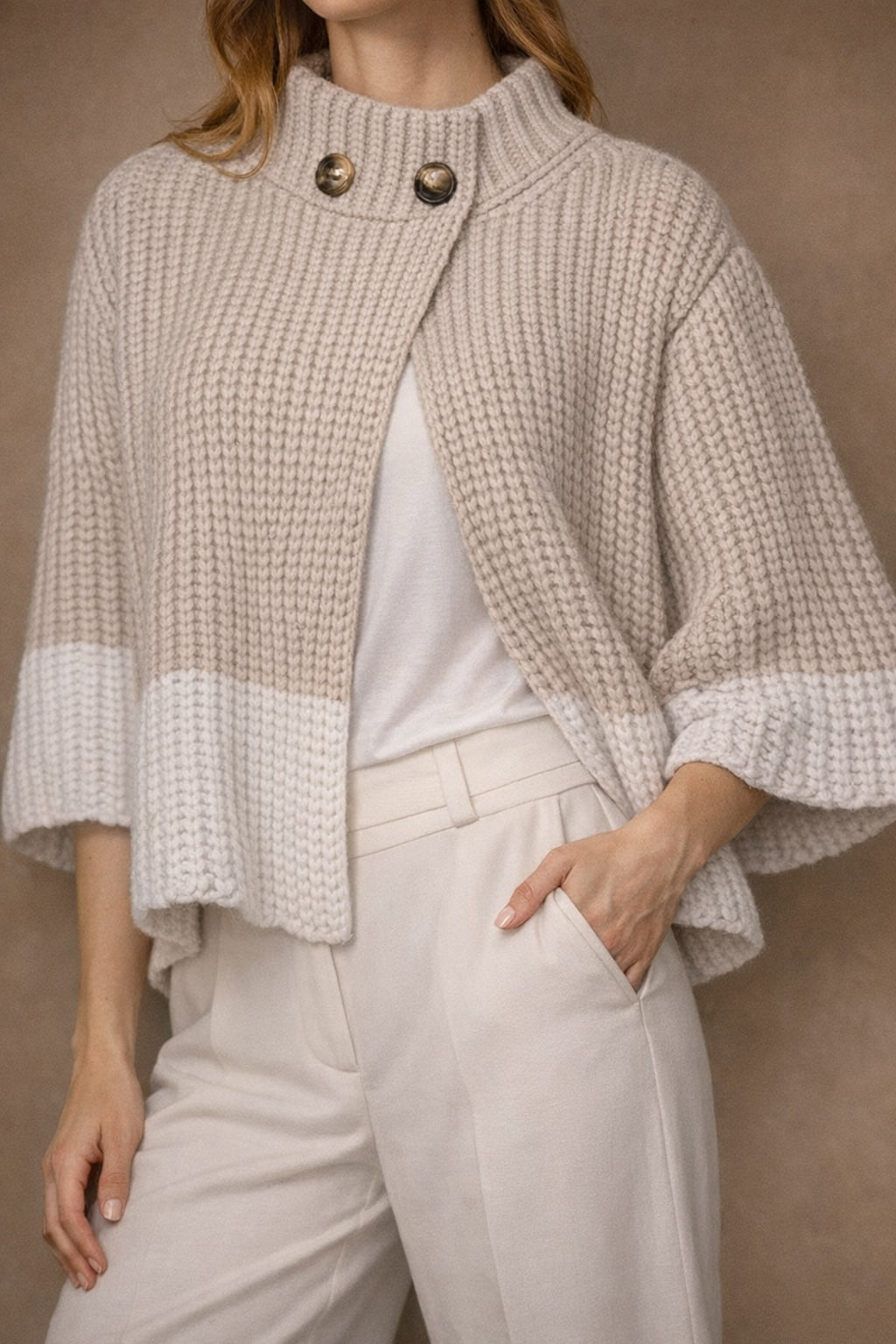 "Firenze" short jacket in full cardigan stich, 3/4 sleeve