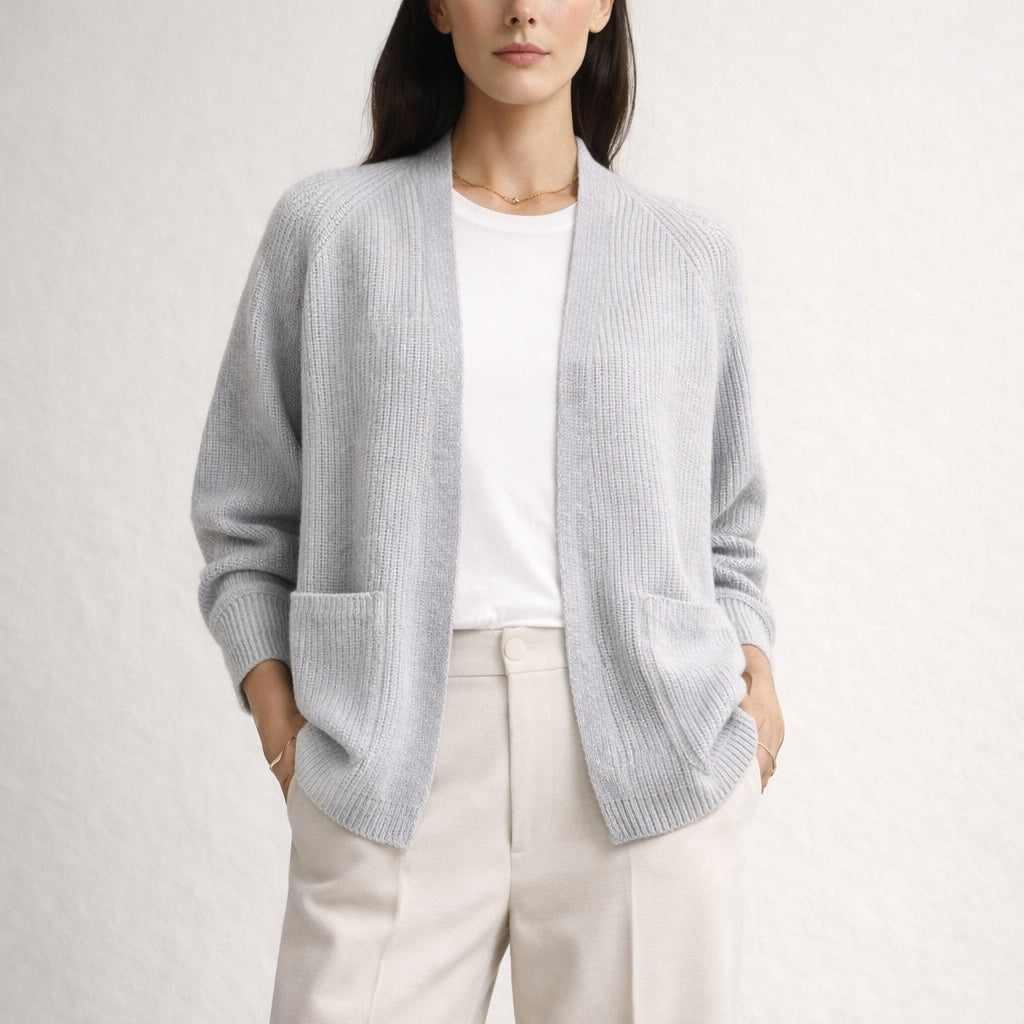 "Palermo" open boxy cardigan with scarfcollar