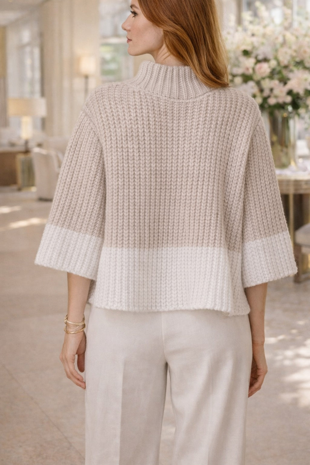 "Firenze" short jacket in full cardigan stich, 3/4 sleeve