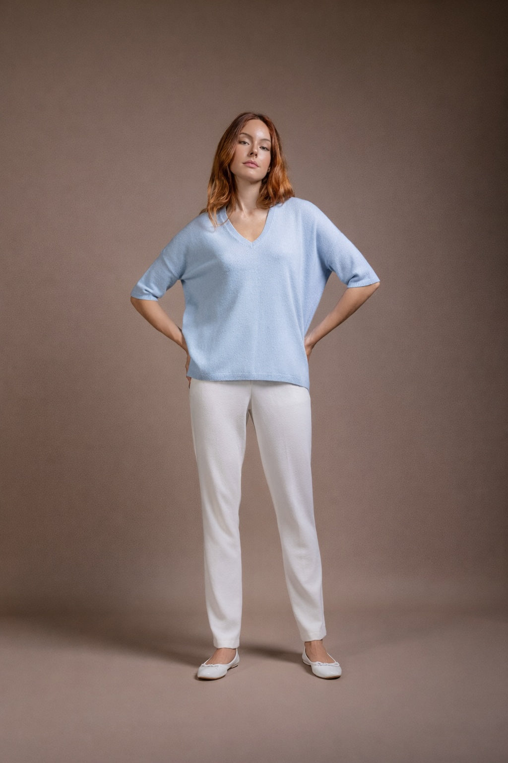 Messina, feiner 100% Cashmere Sommer Pullover 1/2 arm, V neck – nur auf Bestellung (3–4 Wochen Lieferzeit)