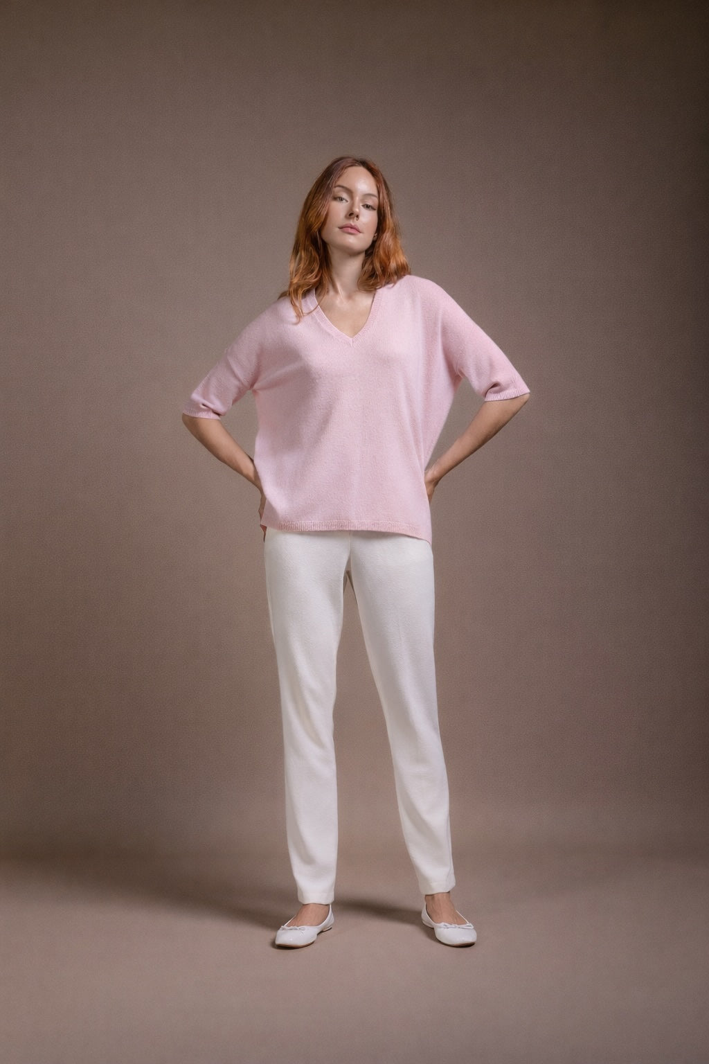 Messina, feiner 100% Cashmere Sommer Pullover 1/2 arm, V neck – nur auf Bestellung (3–4 Wochen Lieferzeit)