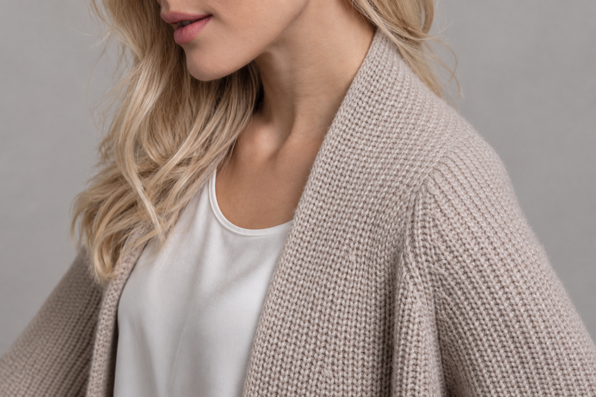 "Milano" long cardigan with scarf collar