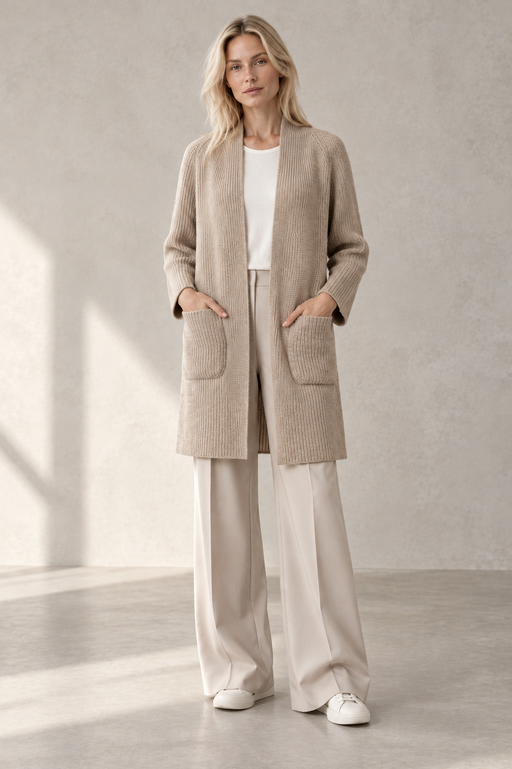 "Milano" long cardigan with scarf collar