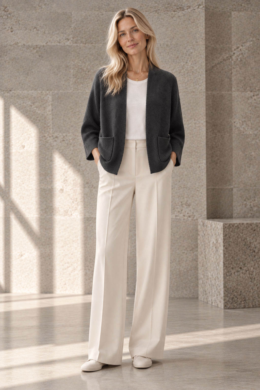"Palermo" open boxy cardigan with scarfcollar