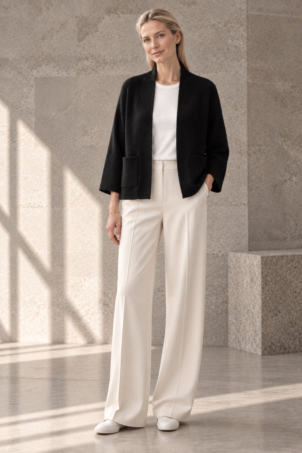 "Palermo" open boxy cardigan with scarfcollar