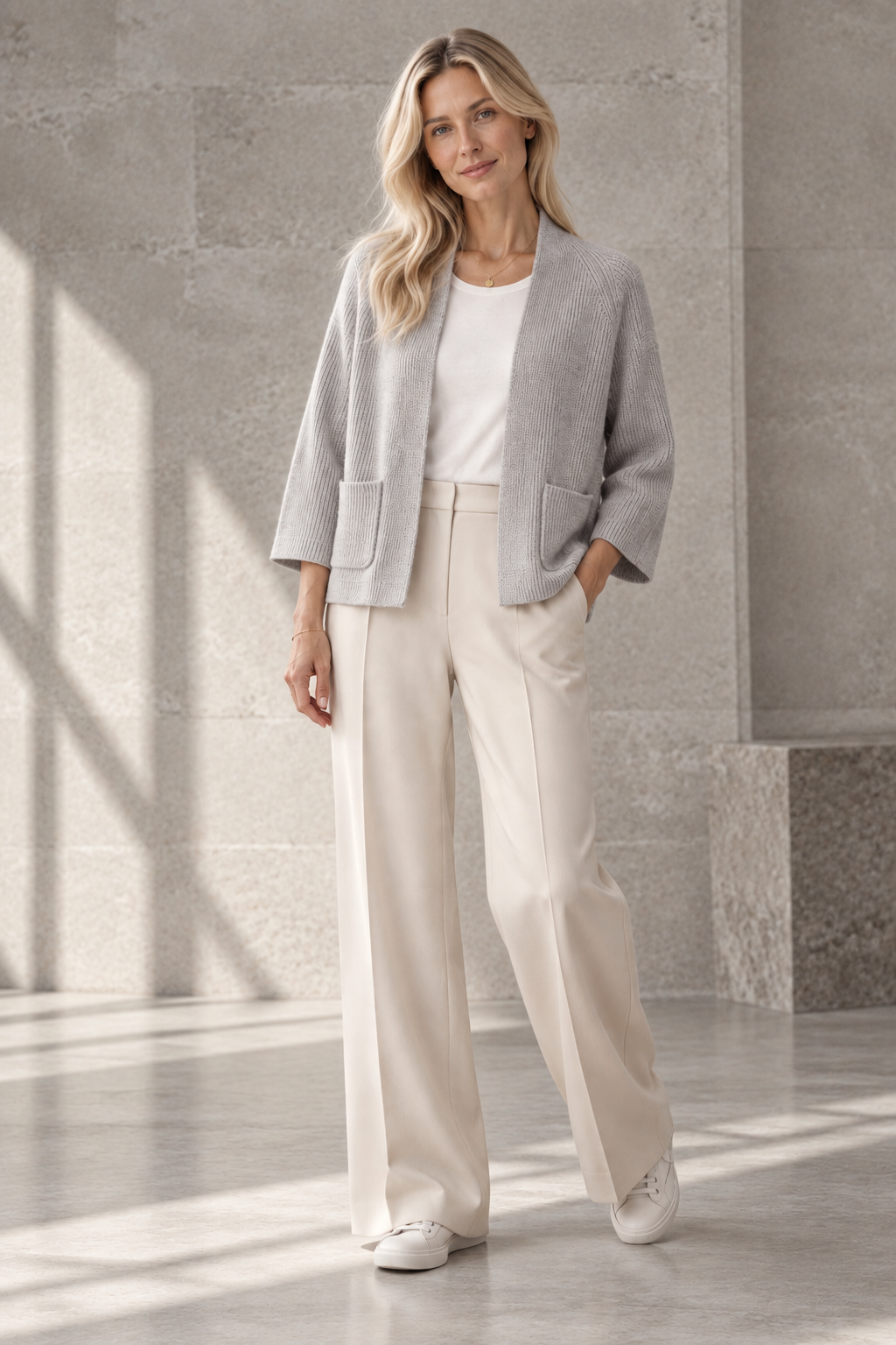 "Palermo" open boxy cardigan with scarfcollar