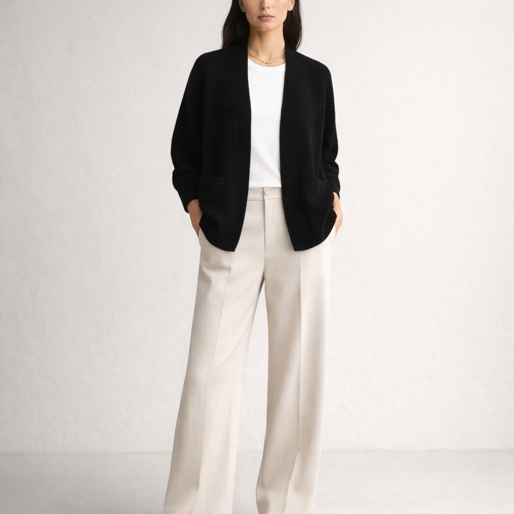 "Palermo" open boxy cardigan with scarfcollar