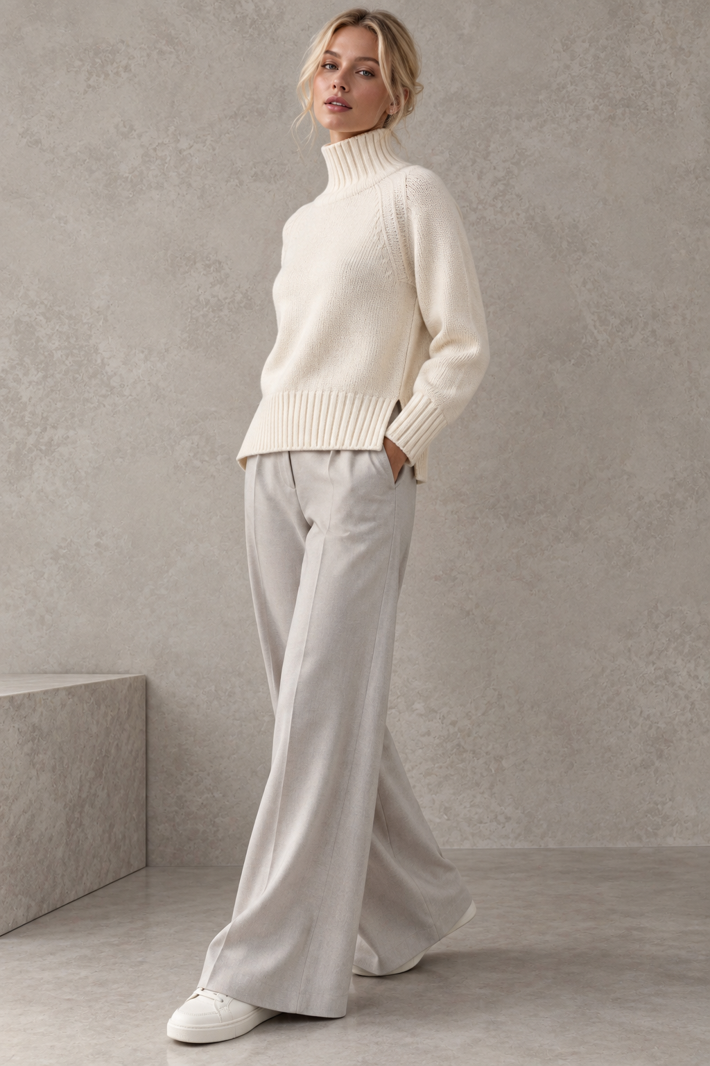 "Siena" rollneck with slits at hem and sleeves
