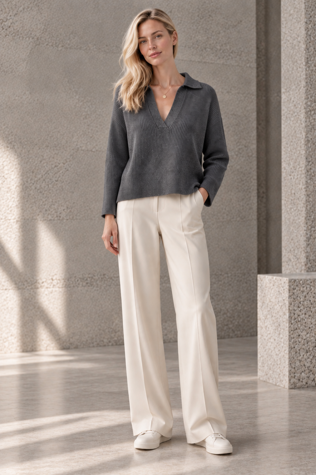 "Udine" Polo sweater in cashmere with slits at sleeve and hem