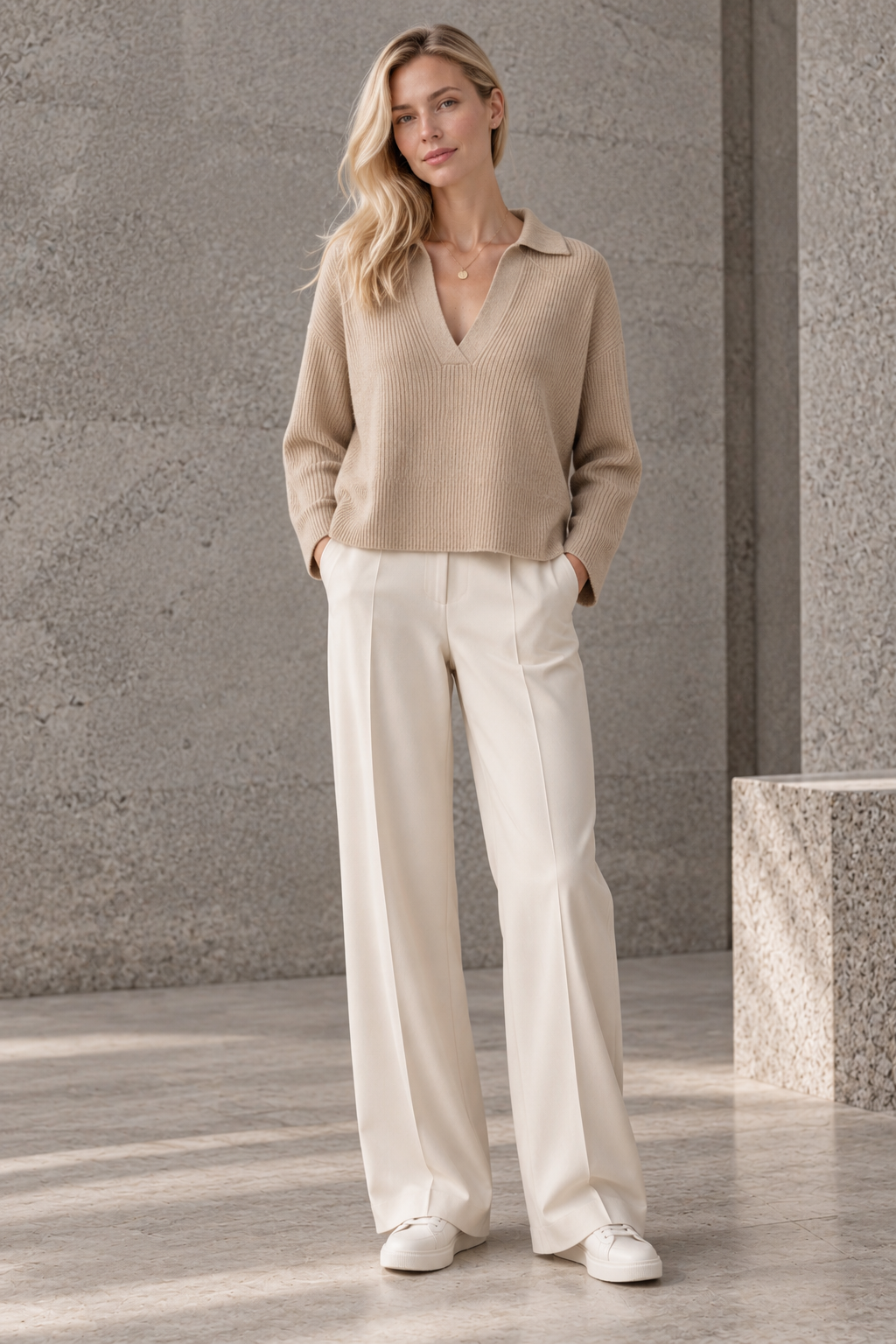 "Udine" Polo sweater in cashmere with slits at sleeve and hem